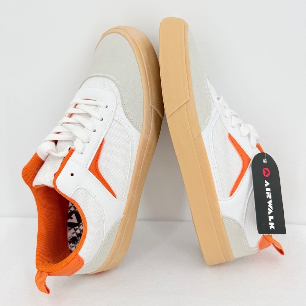Airwalk Mens Huntington Canvas Shoes Size 8 White & Orange Low-Top Lace-Up NWOB